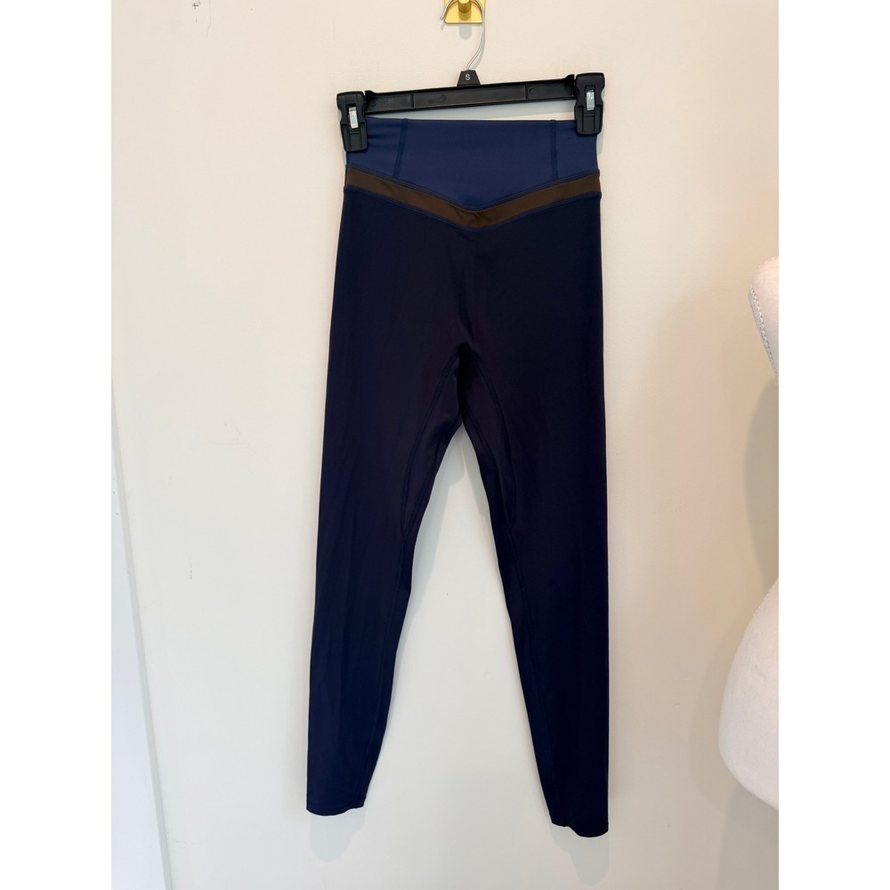 Velocity Activewear High Waisted Colorblock Leggings Navy Blue V-Waist Small - Picture 2 of 9